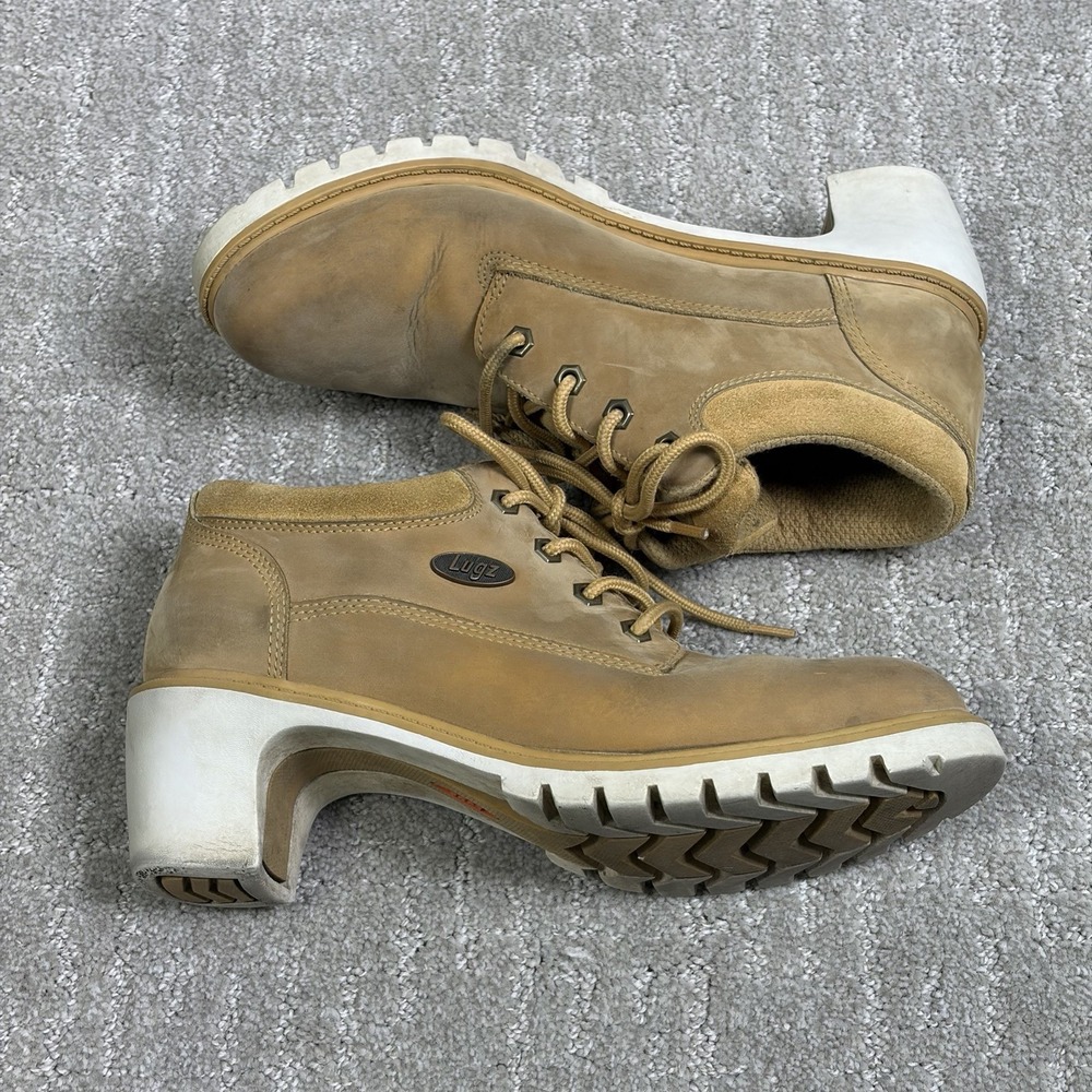 Lugz Vintage Chunky Platform Block Heel Booties Tan Suede Y2K Goth Grunge 9.5